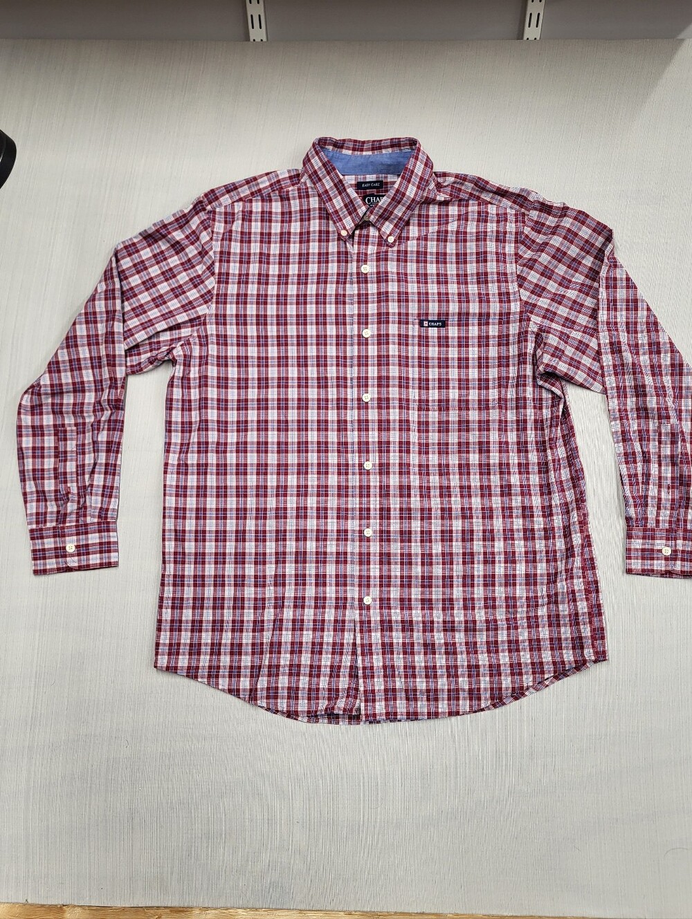 Chaps Ralph Lauren Easy Care Long Sleeve Shirt Men Sz Large Red Blue White Plaid